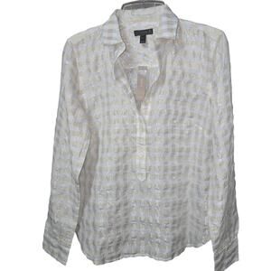 J.Crew Metallic Lattice Woven Top Size 2 1/4 Button Semi Sheer NWT